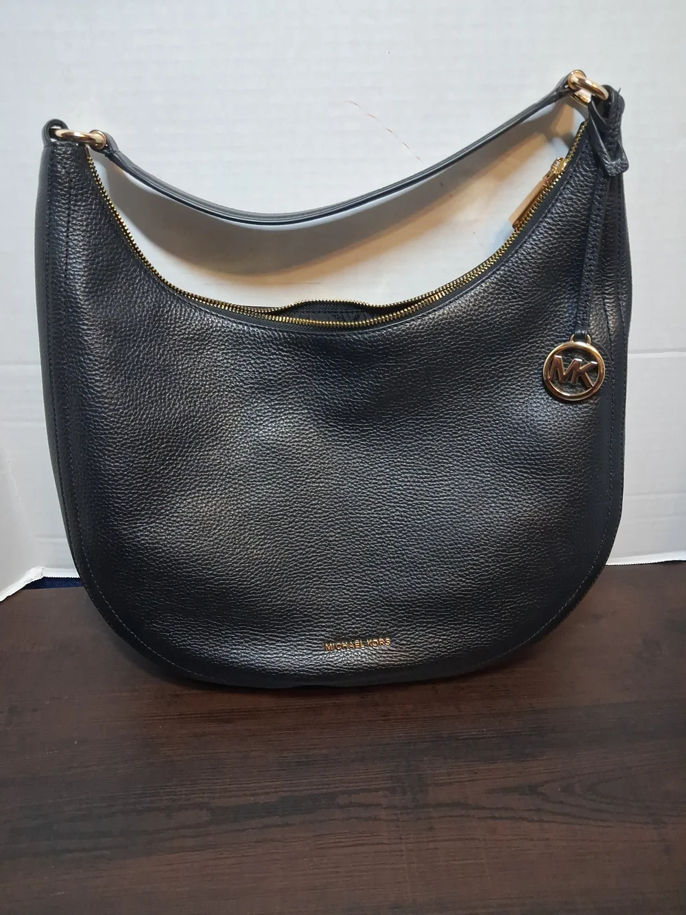 Michael Kors Black Pebbled Leather Hobo with Gold Accent